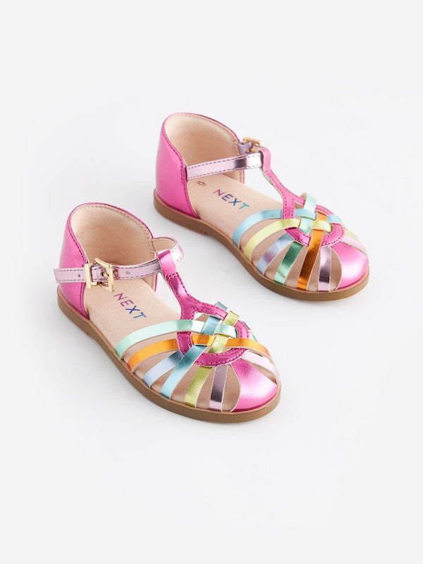 Rainbow Metallic Wide Fisherman Occasion Sandals immediate
