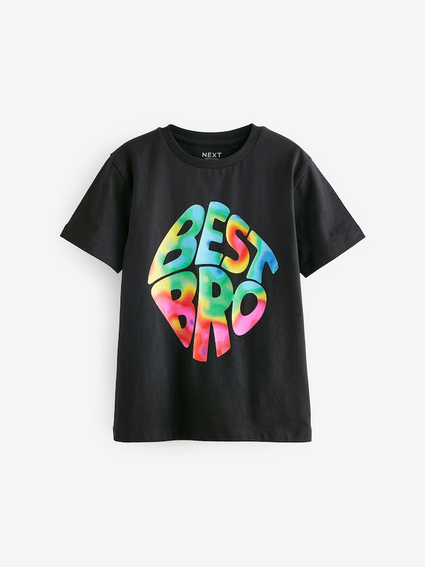 Black Best Bro Short Sleeves Graphic 100% Cotton T-Shirt (immediate)