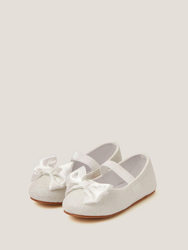 Monsoon Cream Baby Bow Glitter Walker Shoes immediate