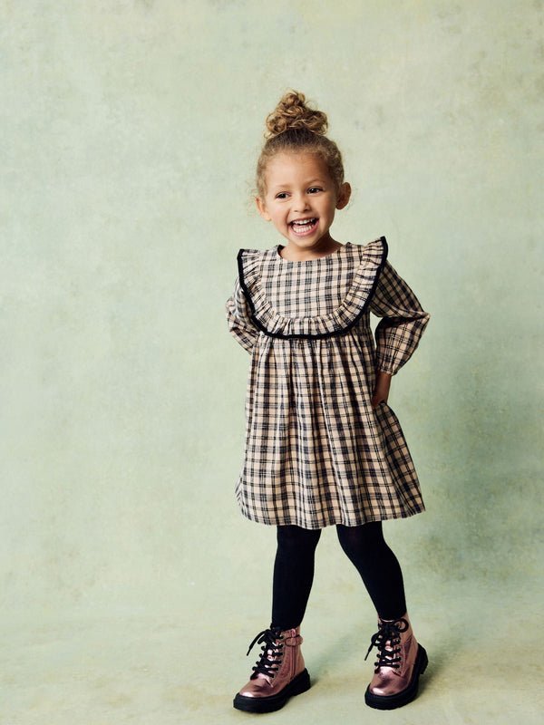 Neutral Check Ruffle Dress(immediate)