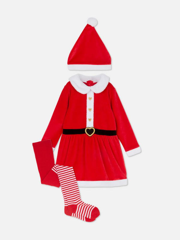 Primark Santa Christmas Jumper Dress, Hat and Tights Set