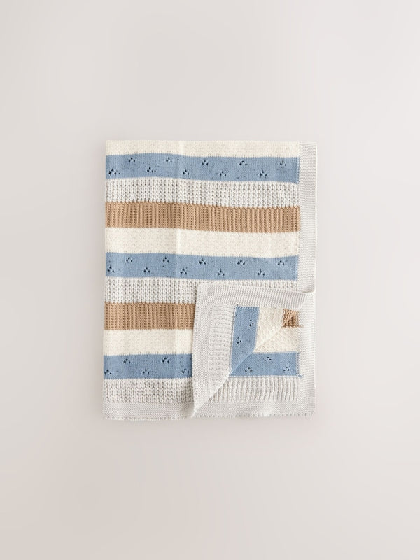Blue Stripe Knitted Baby Blanket(immediate)