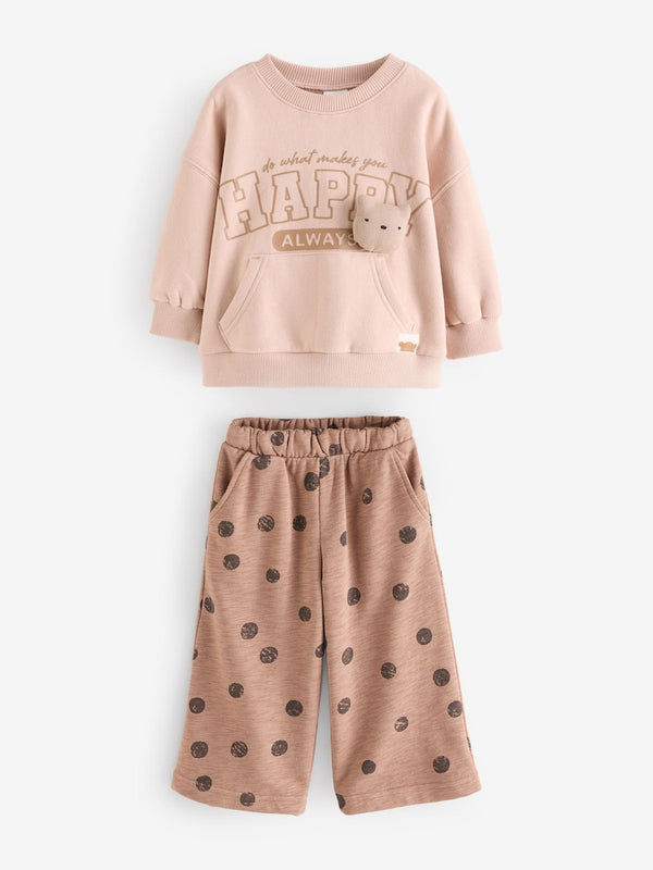 Brown Spot Printed Sweatshirt and Barrel Leg Joggers Set (immediate)