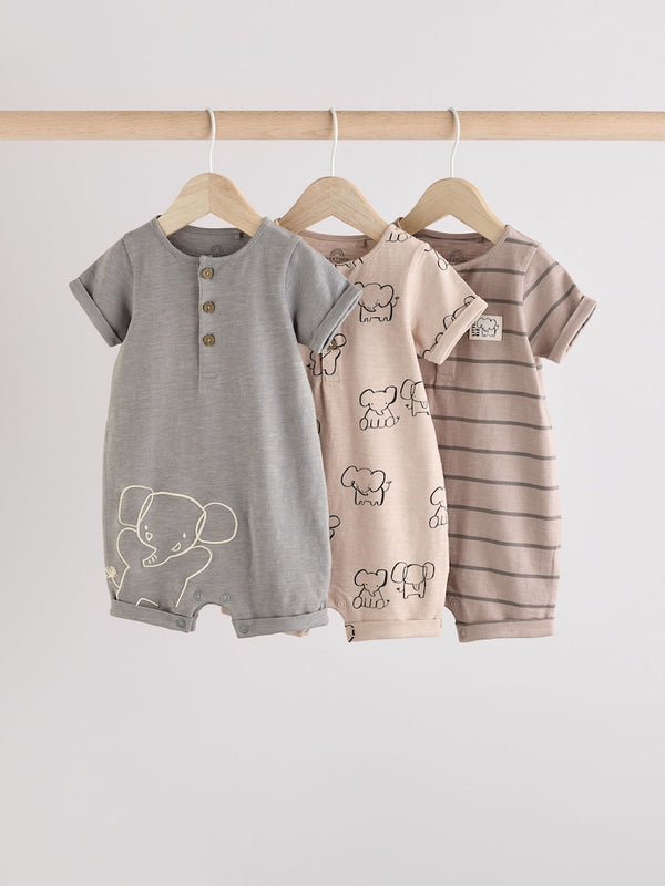 Neutral Elephant Baby Rompers 3 Pack(immediate