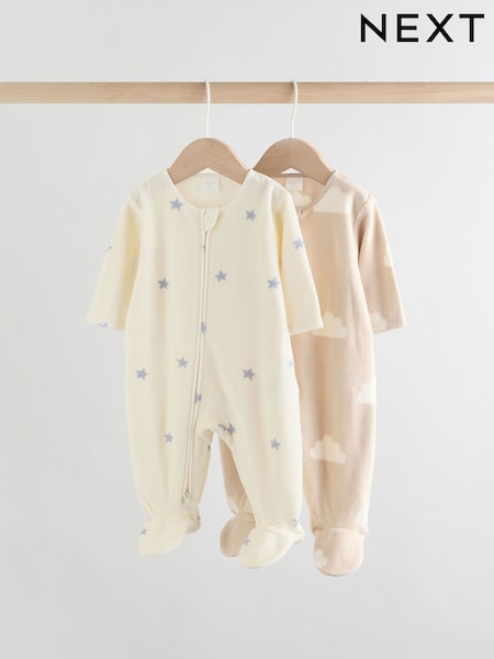 Neutral Baby Micro Fleece Two Way Zip Sleepsuits 2 Pack