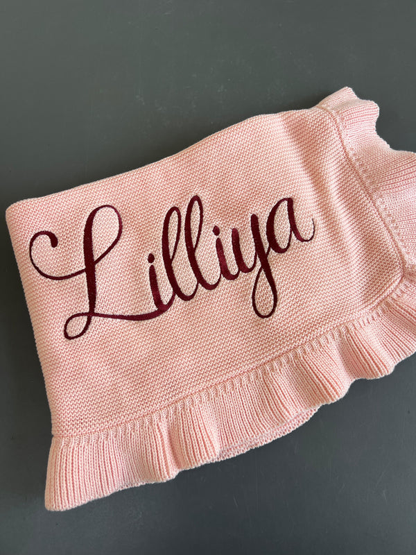 Emberioded Pink Knitted blanket "Lilliya" (on Sale)