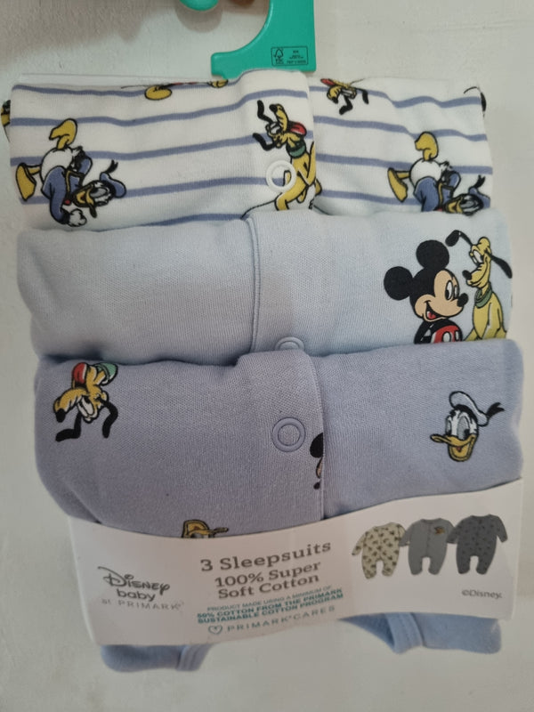 Disney primark mickey 3pk sleepsuit