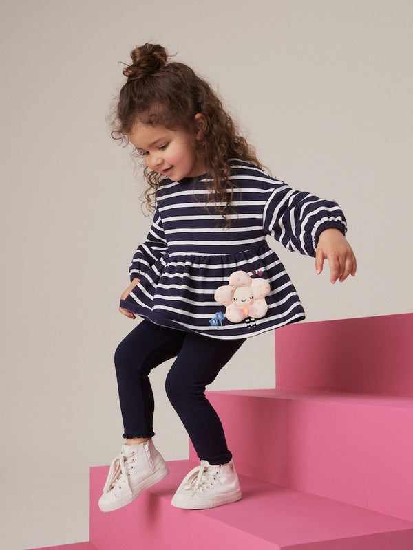 Navy Stripe Peplum 100% Cotton Top and Leggings Set(immediate)