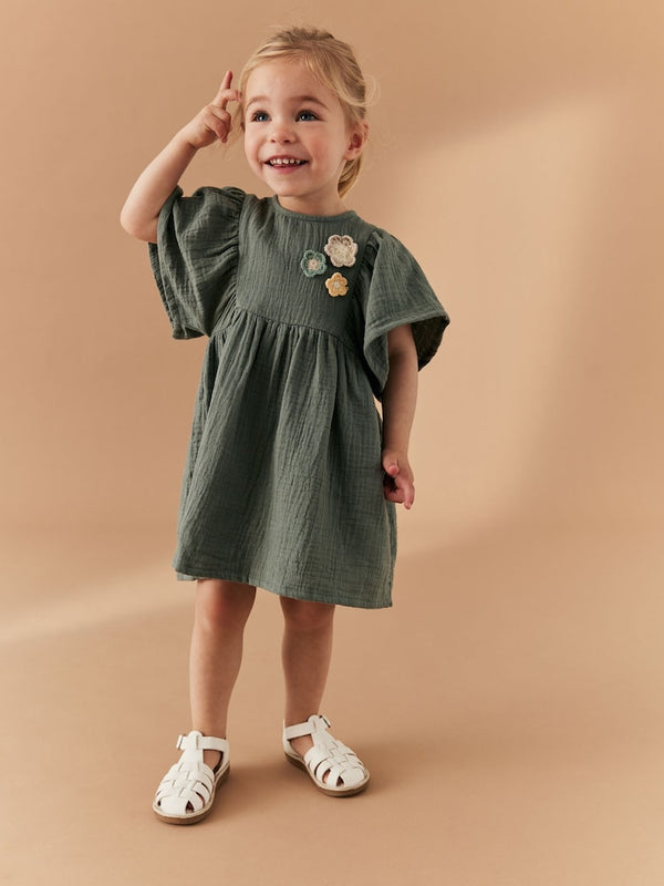 Green Crochet Flower Dress immediate