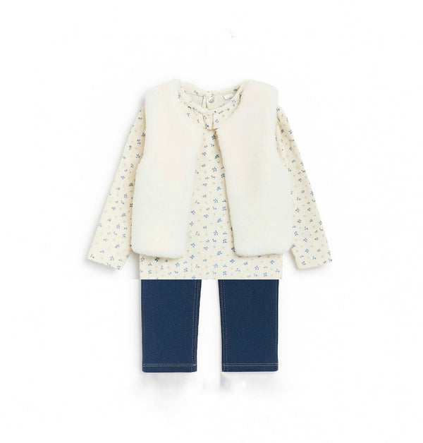 Primark Fur Gilet, T-shirt and Jeggings set immediate