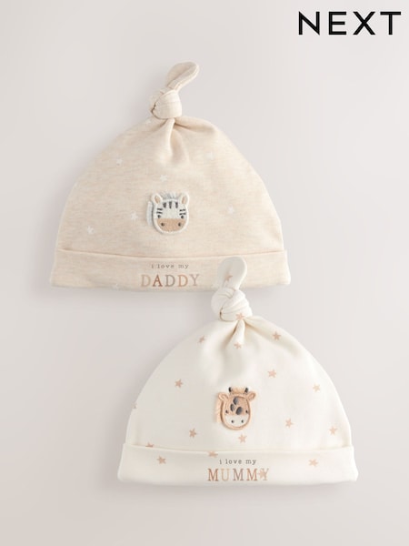 Neutral I Love My Mummy/Daddy Baby Tie Top Hats 2 Pack (0-6mths)