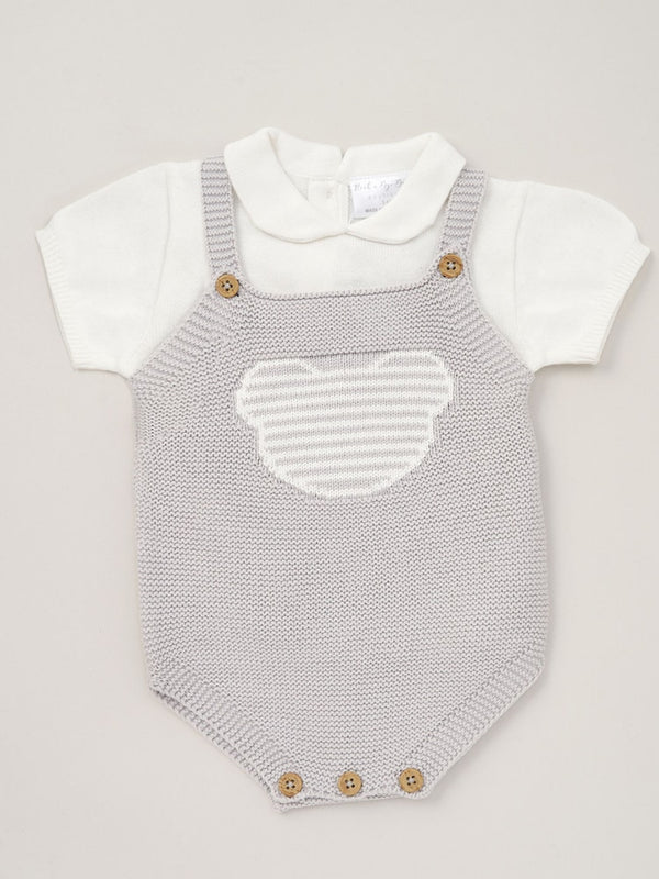 Rock-A-Bye Baby Boutique Grey 100% Cotton Jersey T-Shirt and Knit Dungarees Set (immediate)