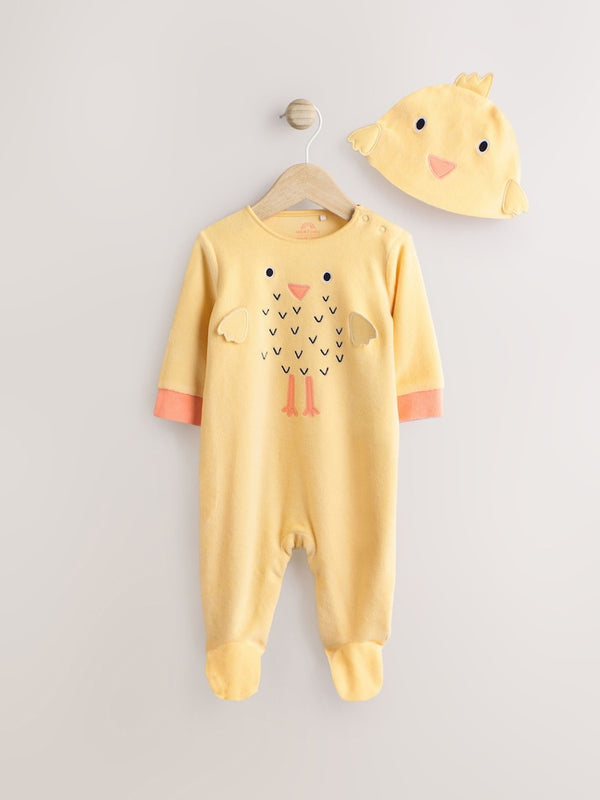 Yellow Chick Baby Sleepsuit & Hat Set (immediate