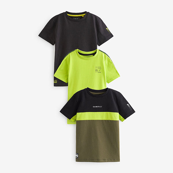 Lime Green Colourblock Short Sleeve T-Shirt 3 Pack immediate