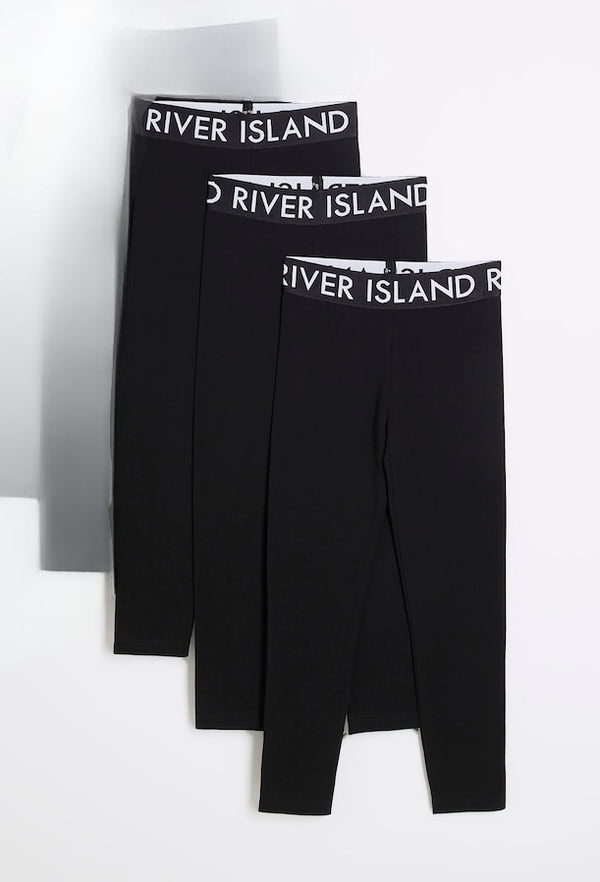 River Island Black Deep Waistband 100% Cotton Leggings 3 Pack immediate