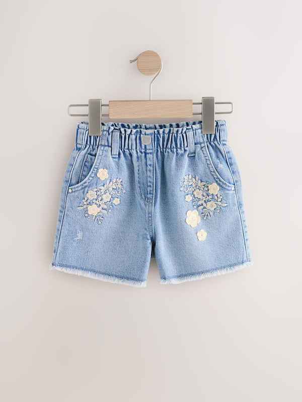 Denim 100% Cotton Floral Print Shorts (immediate)