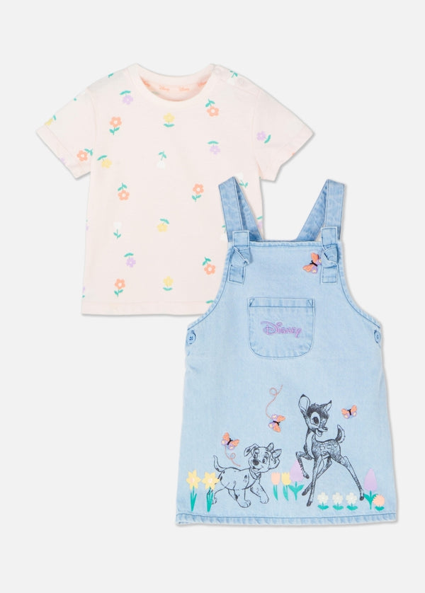 Baby Girls Light Blue Disney s Classics Denim Pinafore and T-shirt Set Primark