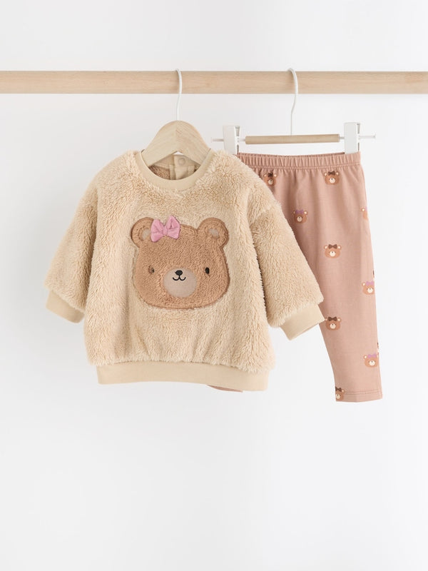 Caramel Brown Bear Cosy Baby Fleece Jumper and Leggings 2 Piece Set(immediate)