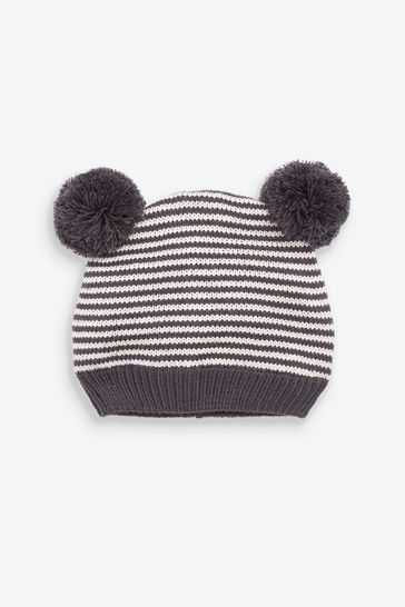 Double Pom Knitted Striped Hat immediate