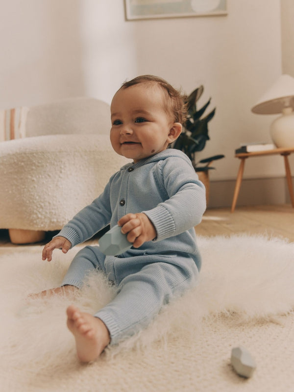 Blue Baby Knitted Hood Romper (immediate)