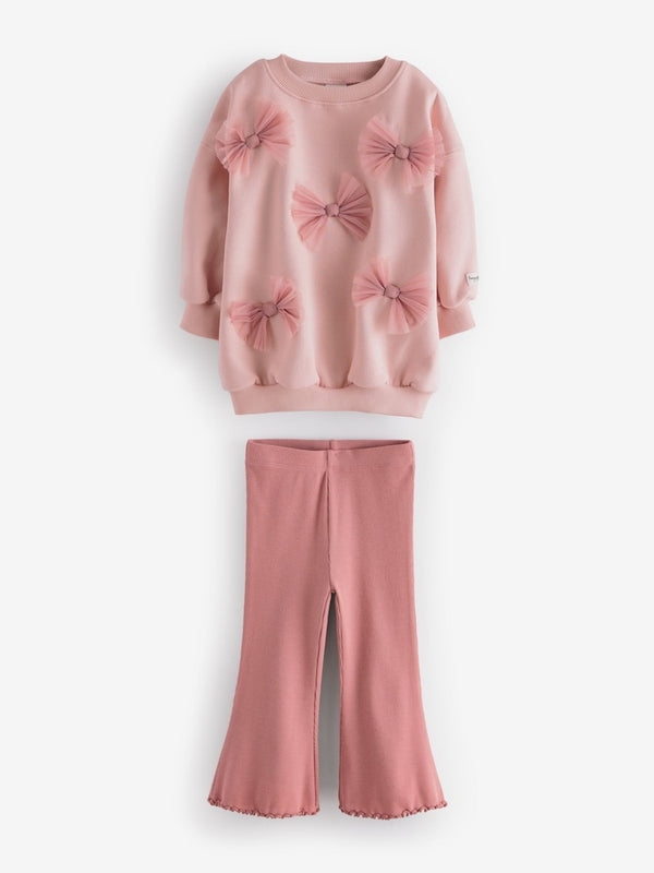 Pink Bow Sweatshirt And Flare Set(immediate)