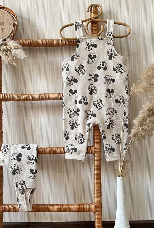 Primark Disney Mickey/Minnie Dungaree and White Short Sleeve bodysuit set